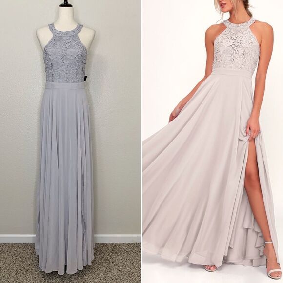 Lulu’s Picture Perfect Light Grey Lace Maxi Dress - Picture 1 of 12